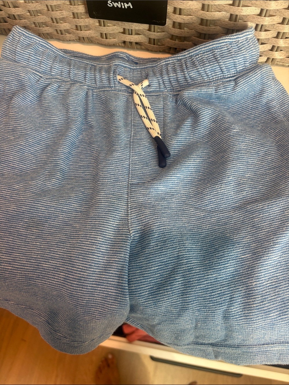 Kids Light Blue Striped Drawstring Shorts